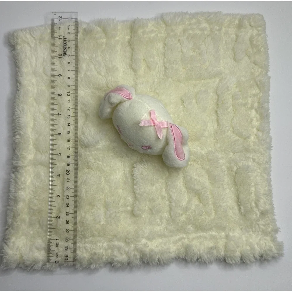 Baby‎ Security Blanket Bunny Rabbit Cream Pink Lovey 12x12 Furry soft ivory